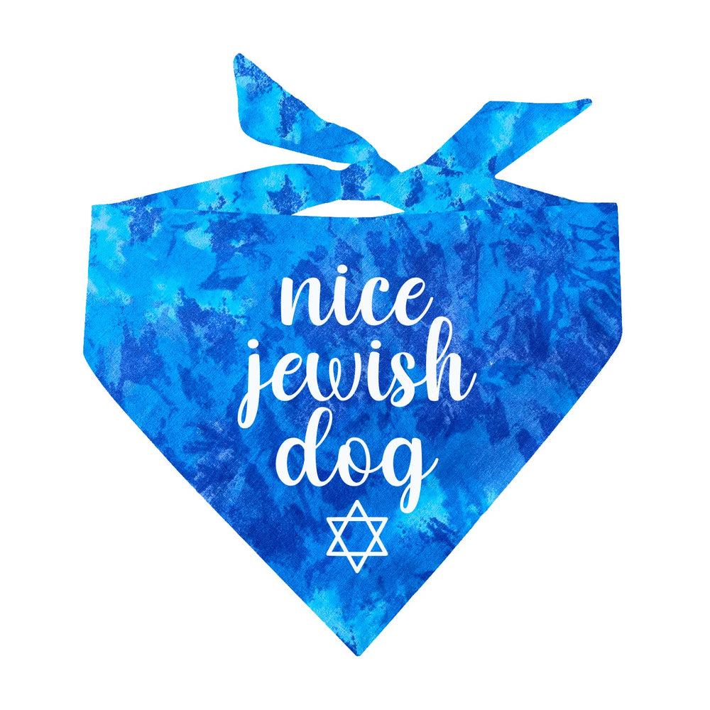 Tees & Tails Nice Jewish Dog Bandana Royal Scrunch adjustable fit for dogs of all sizes.