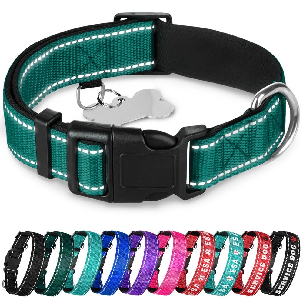 TECEUM Reflective Collar in dark emerald front view boosts nighttime visibility for safer walks.