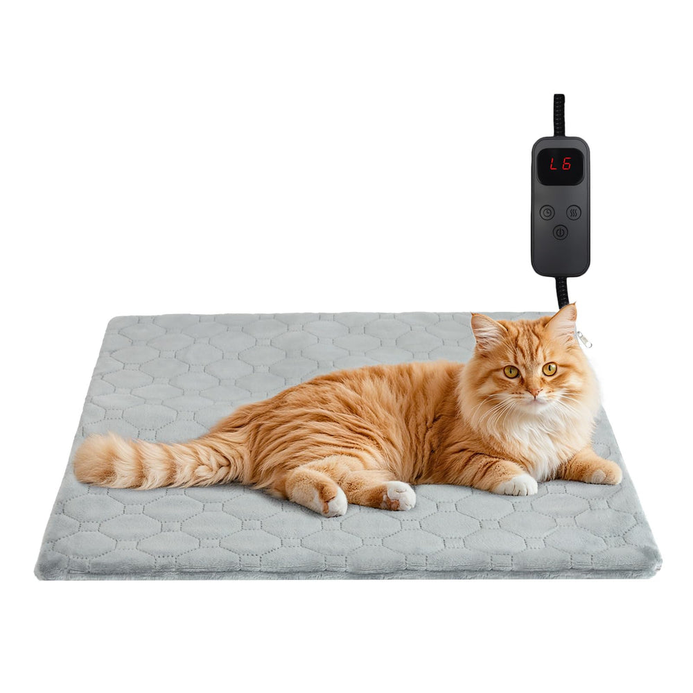 TECHTAIL pet heating pad full view shows a versatile 17.7 inch warming mat for pets indoors and outdoors