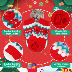 Tecotely cat Christmas sweater pattern closeup snowman and snowflakes