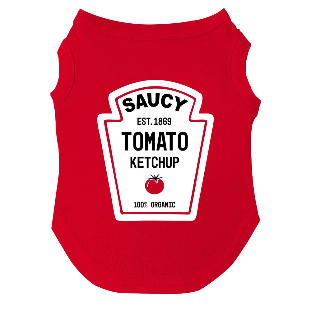Tees & Tails ketchup bottle dog tee front view for Halloween-ready look.
