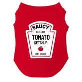 Tees & Tails ketchup bottle dog tee front view for Halloween-ready look.