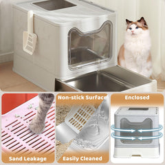 Tehoao foldable litter box with safety buckle for easy setup and storage