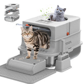 TEKEPL stainless steel litter box top-entry view reduces litter scatter for cleaner floors.