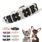 Teleyi Blackwhite dog pearl necklace main view showing rhinestone sparkle for festive photo moments