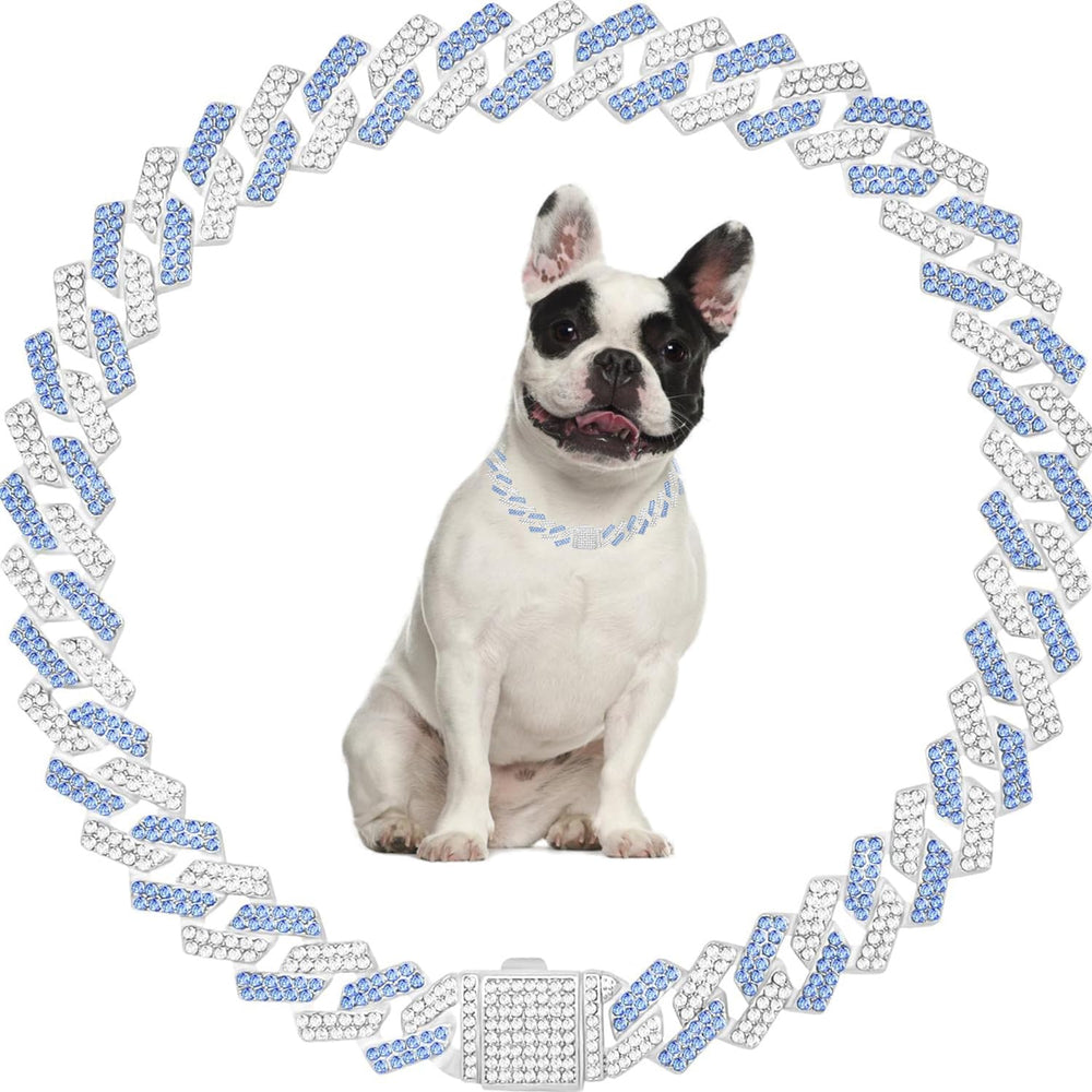 Teleyi Blue Dog Necklace close-up rhinestones for glamorous pet style