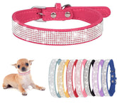 Teleyi hot-pink girl puppy collar with rhinestones adds glamorous sparkle.