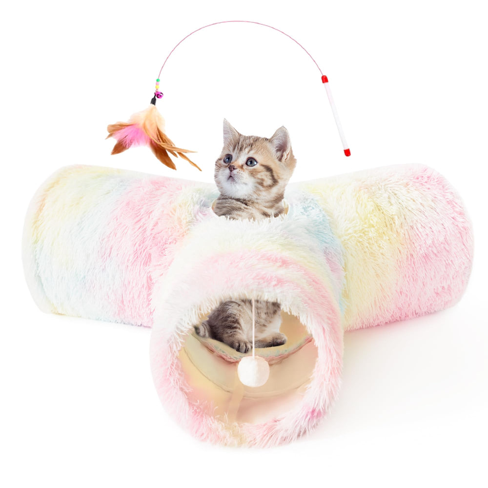 Tempcore Plush Cat Tunnel with 3-way foldable design enables versatile play and easy storage.