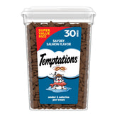 Temptations crujiente y suave con salmón para gatos, textura atractiva.