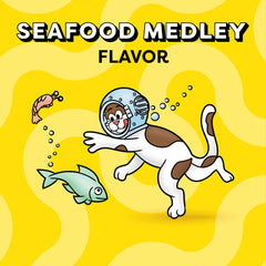 Temptations Seafood Medley cat-reward-snack highlighting a tempting treat for pets.