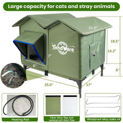 TENDWARE cat house waterproof-roof shields from rain and snow, keeping interior dry.