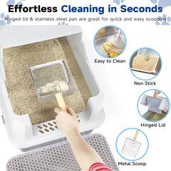 Tentizon litter box side view highlighting high walls for reduced tracking.