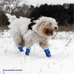 TEOZZO dog boots show non-slip granular sole for stable outdoor traction.