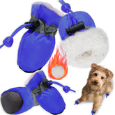 TEOZZO dog boots with warm fleece interior for cozy winter paws.