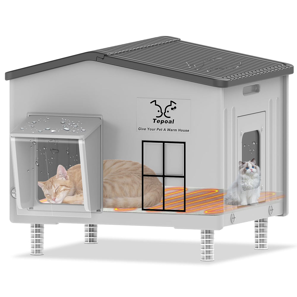 Tepoal heated cat house exterior view showing weatherproof winter shelter