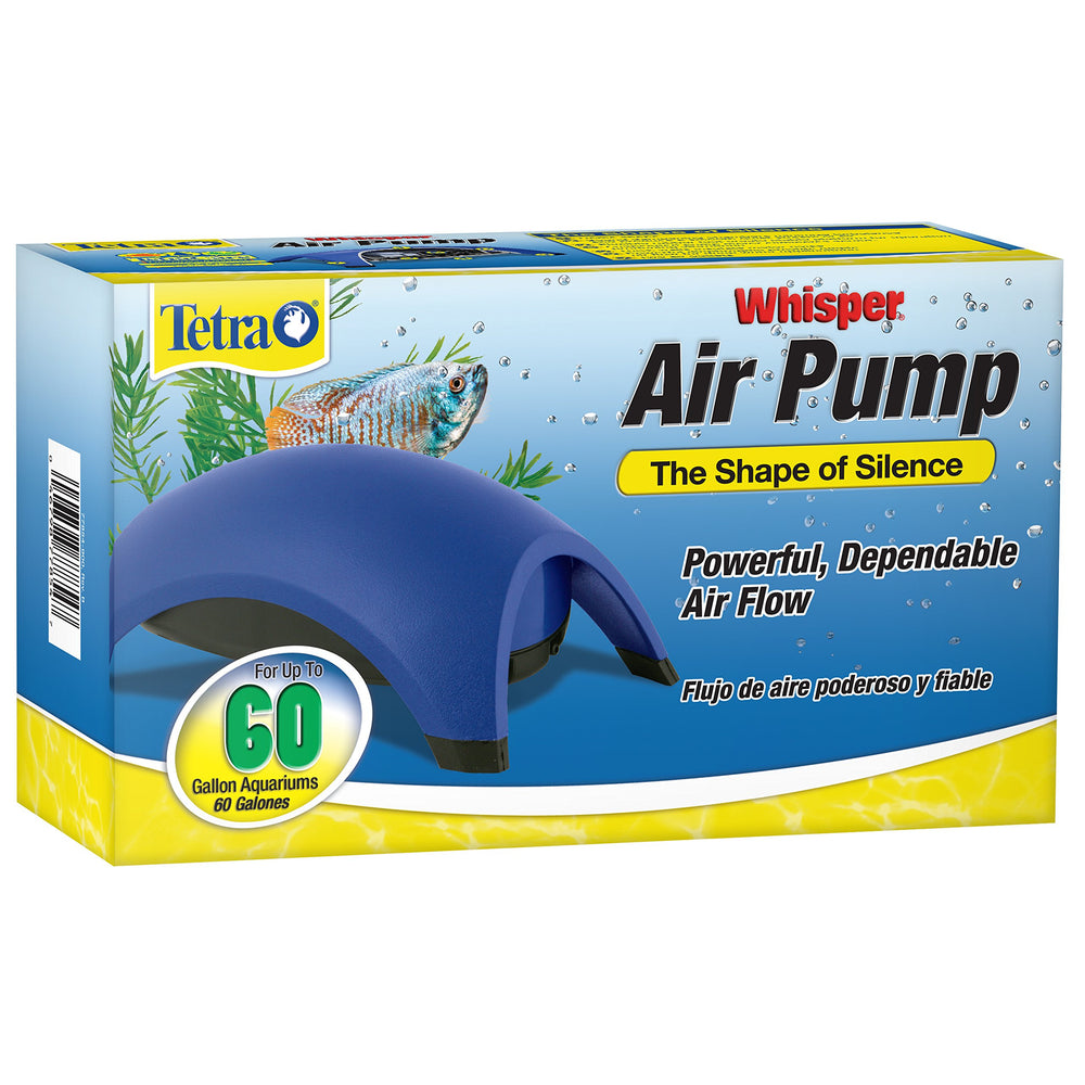 Tetra Whisper air pump front view blue, compact quiet power for reliable aeration