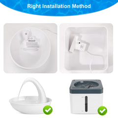 Tettie cat fountain filter in use reduces hair entry and maintains steady flow.