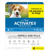 TevraPet Activate II bottle shows monthly flea and tick protection for dogs.