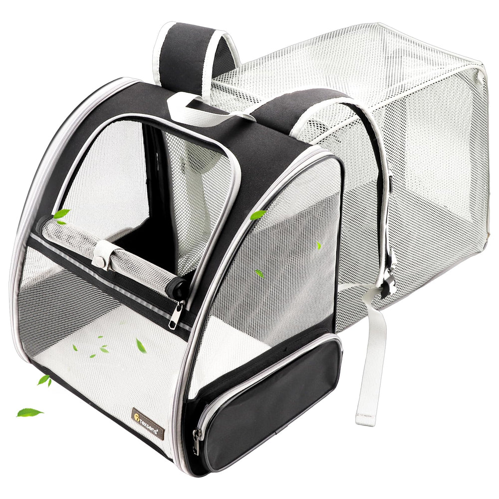 Texsens Cat Backpack expandable side view provides extra space for comfortable outdoor trips.