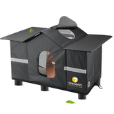 Texsens Outdoor Cat House front view weatherproof shelter protecting cats from rain.