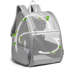 Texsens pet backpack carrier front view with breathable panels for comfortable travel.