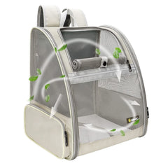 Texsens Pet Backpack ventilated front view shows breathable mesh for a comfy ride during travel.