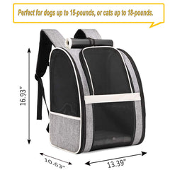 Texsens Pet Carrier Backpack front curtains demonstrate sun protection and privacy during travel.