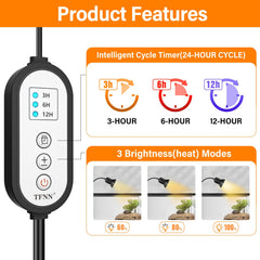 TFNN Reptile Heat Lamp upgraded timer provides automated day-night cycles