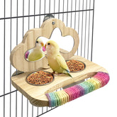 Tfwadmx bird parrot wooden feeding cups platform provides sturdy perching and easy feeding for small birds.