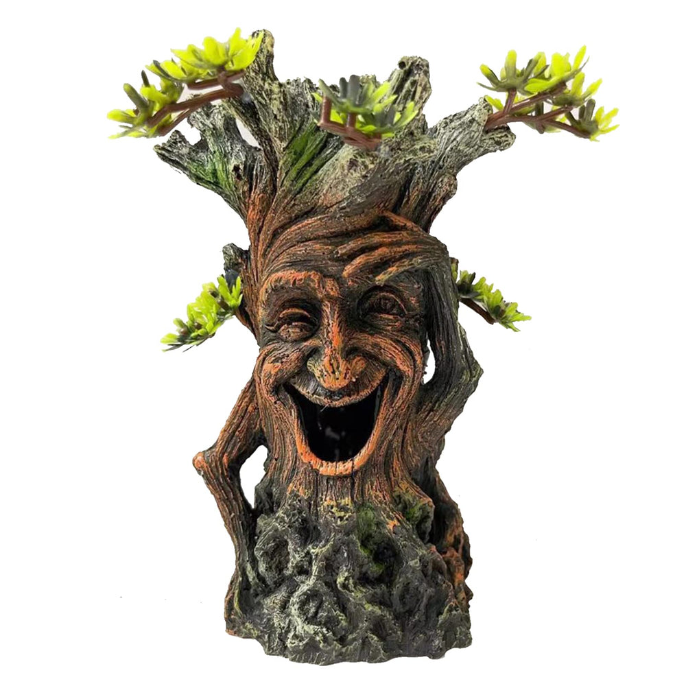 Tfwadmx fish tank tree stump front view shows natural habitat and hiding spots.