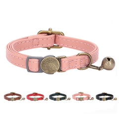 THAIN leather cat collar pink closeup shows soft PU leather for comfortable wear