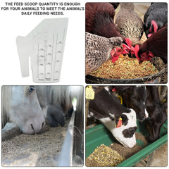 Tharos scoop shows measurement markings in cups and ounces for exact feed amounts.