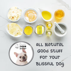 The Blissful Dog Nose Butter dab on nose demonstrates easy application.