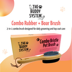 The Buddy System combo brush boar-bristles side adds shine and oils distribution.