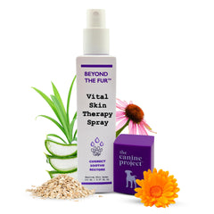 The Canine Project Vital Skin Therapy Spray bottle closeup showing a gentle dog skin solution