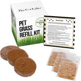 The Cat Ladies cat grass refill kit packaging highlighting eco-friendly materials for easy setup.