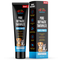 The Doggy Dentists beef toothpaste tube, ready for daily brushing to support fresher breath.