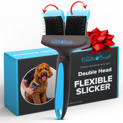The Doodle Brush Slicker Brush dual-head closeup shows painless detangling for doodle coats.