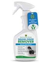 The Ecology Works Skunk Odor Remover bottle pour shows immediate odor elimination on contact