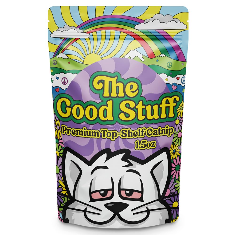 The Good Stuff Catnip bag closeup showcases fresh North American-grown aroma.