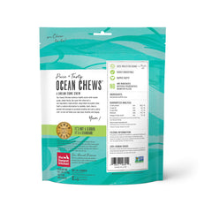 The Honest Kitchen Ocean Chews wolffish skins close-up texture emphasizes chew-friendly, protein-rich snack.