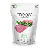 The New Zealand Natural Pet Food Co Meow Duck freeze-dried bag front highlights high-protein cat nutrition.