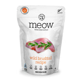 The New Zealand Natural Pet Food Co Meow Freeze Dried Wild Brushtail Recipe bag highlights high-protein cat nourishment.