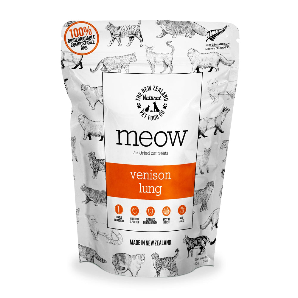 The New Zealand Natural Pet Food Co Meow venison lung air-dried cat treat – high-protein snack