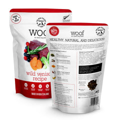 The New Zealand Natural Pet Food Co venison toppers plate used as meal booster