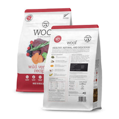 The New Zealand Natural Pet Food Co WOOF venison bites closeup texture highlighting air-dried form