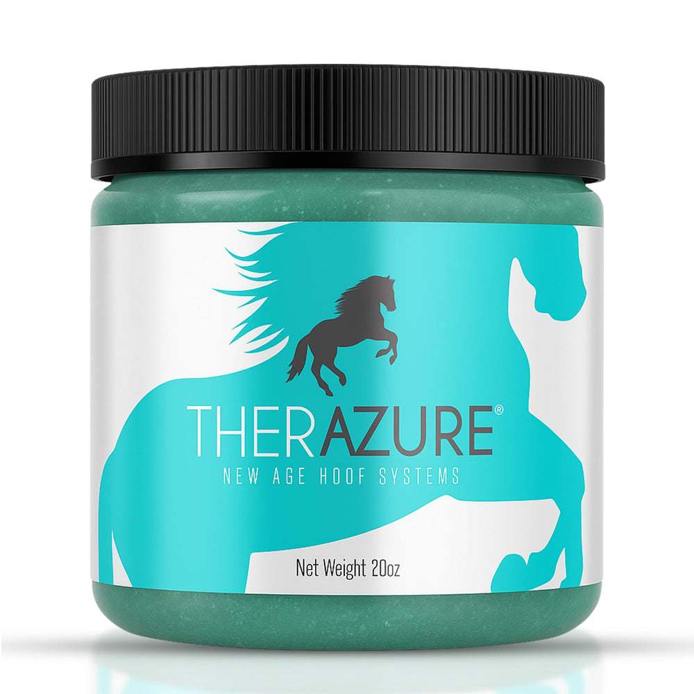 Therazure hoof thrush treatment clay applied to a hoof for deep penetration.