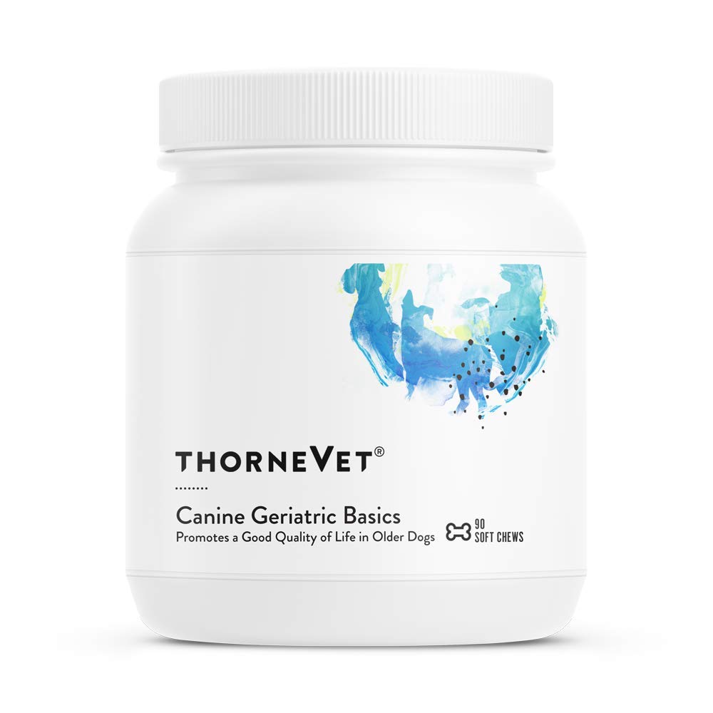 ThorneVET Canine Geriatric Basics chews in a bowl support senior dog vitality and overall wellness.