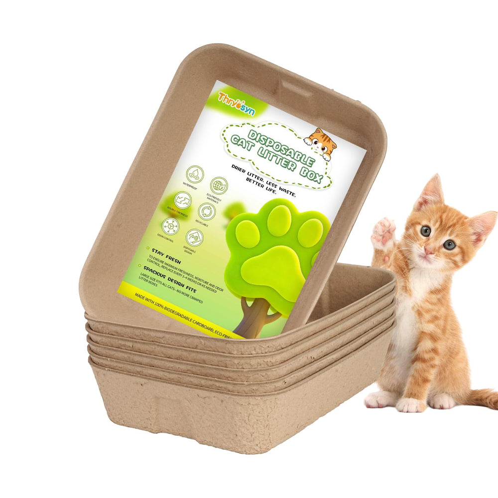Thryosyn disposable litter box large 4-pack unboxing demonstrates easy setup and disposal.