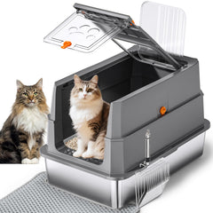 THS MUMS stainless steel litter box lid with 155° flip lid for easy cleaning